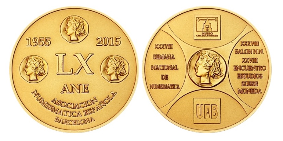Imagen de la Medalla de la XXXVIII Semana Nacional de Numismática y LX aniversario de ANE Barcelona 2015
